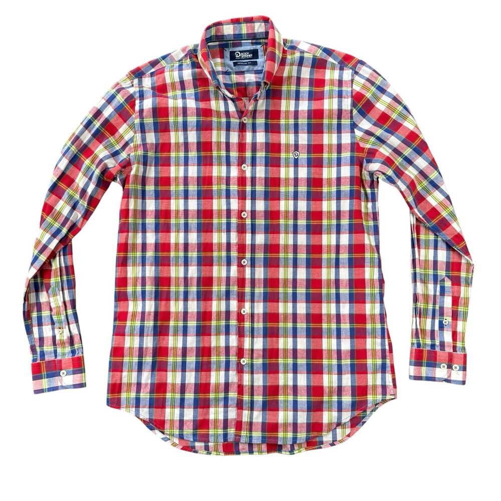 Body Spinner Large Regular Fit Red Plaid Long Sleeve Button Down Men's Shirt‎
